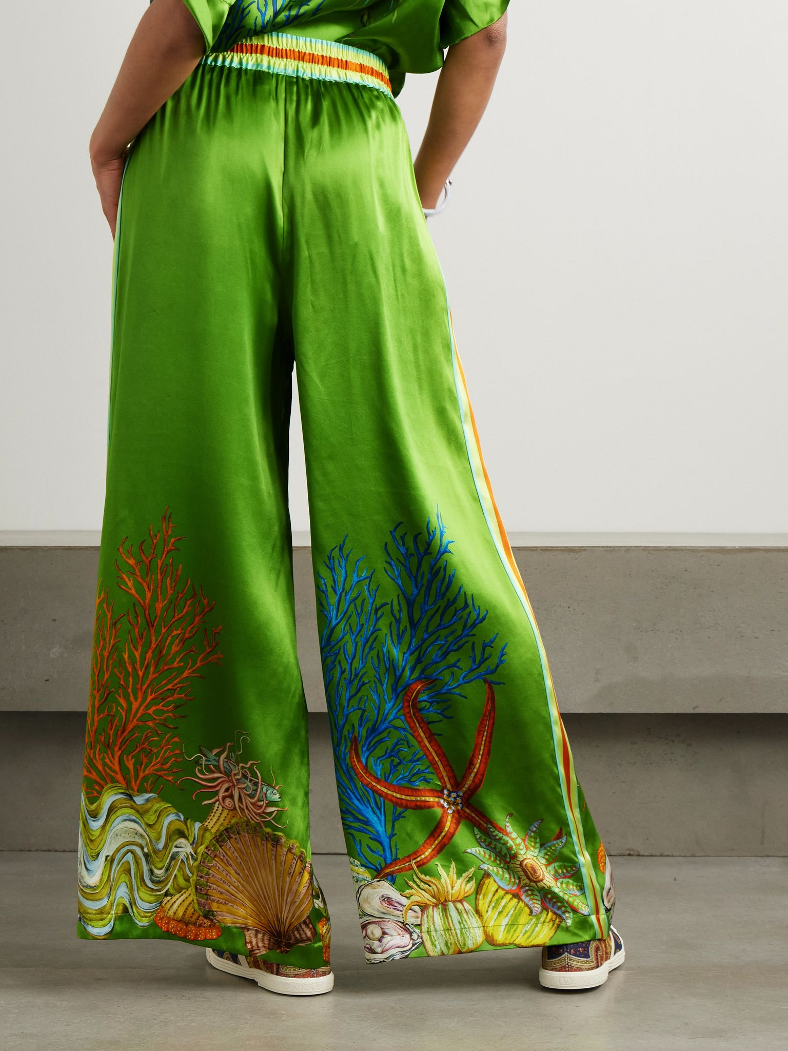 + Sam Pauletto Aquatica printed silk-satin wide-leg pants Green - 3