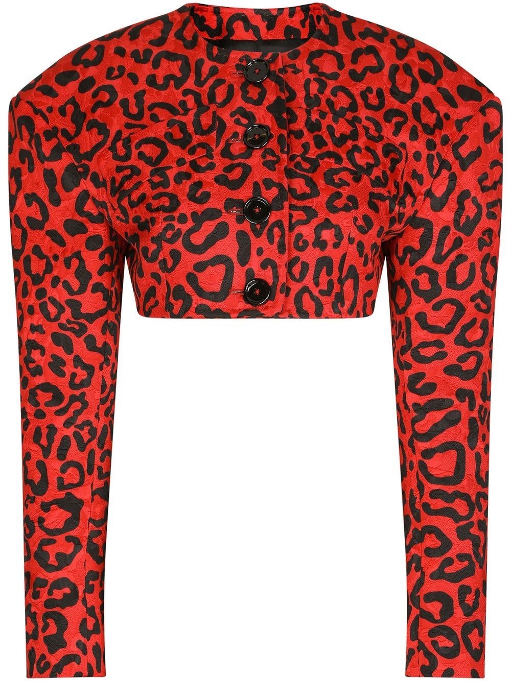 cropped leopard-print blazer - 1