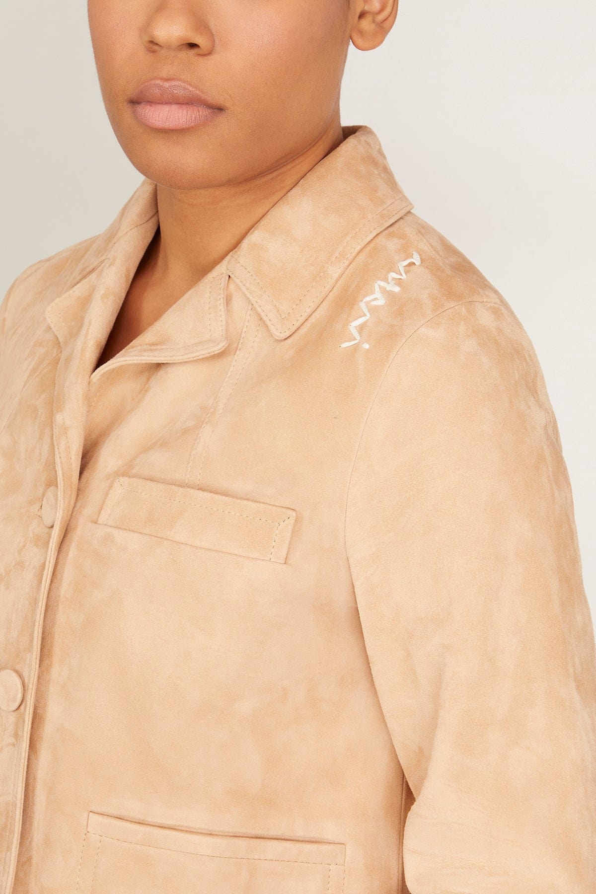 Suede Boxy Jacket in Pale Peach - 5