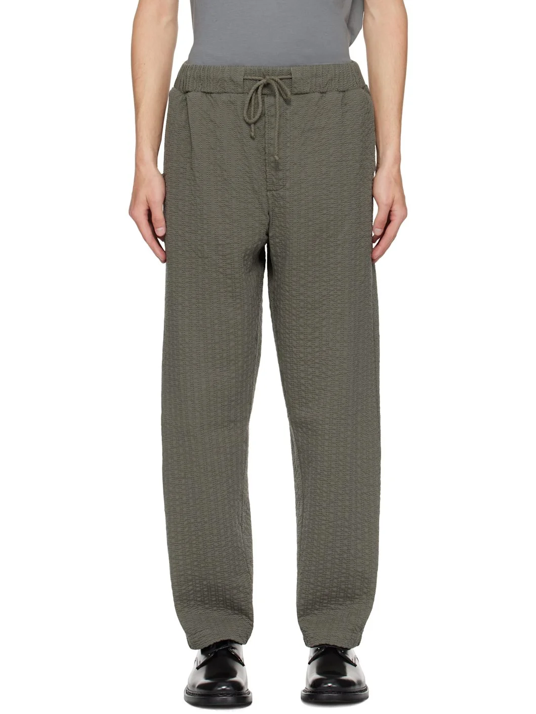 Khaki Embroidered Linestitch Trousers - 1