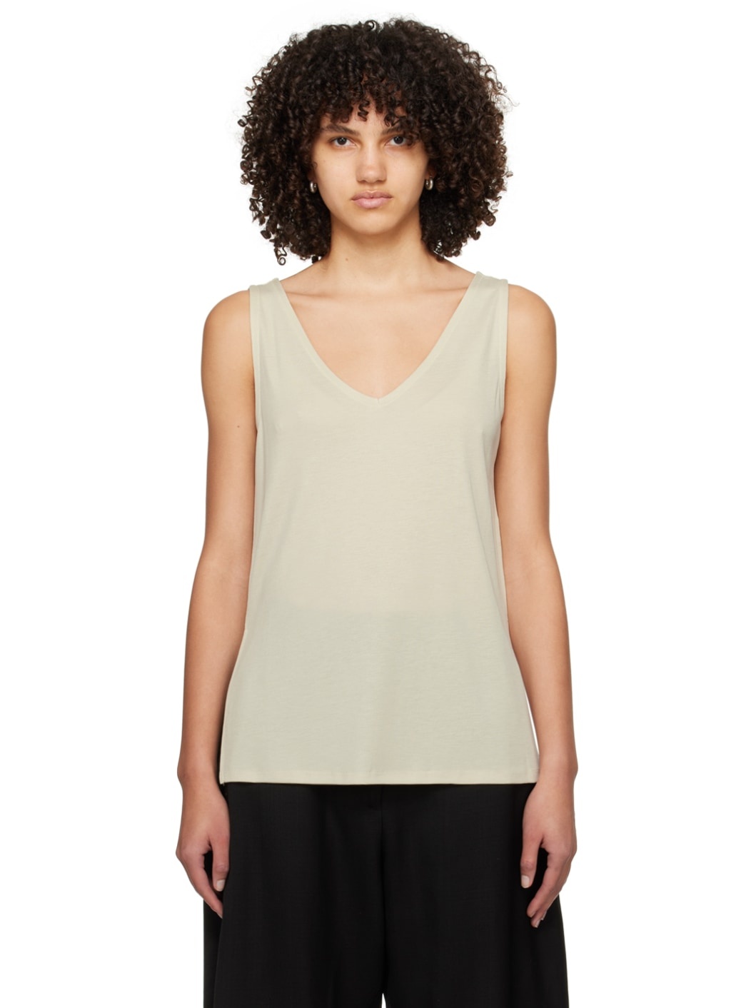Beige V-Neck Tank Top - 1