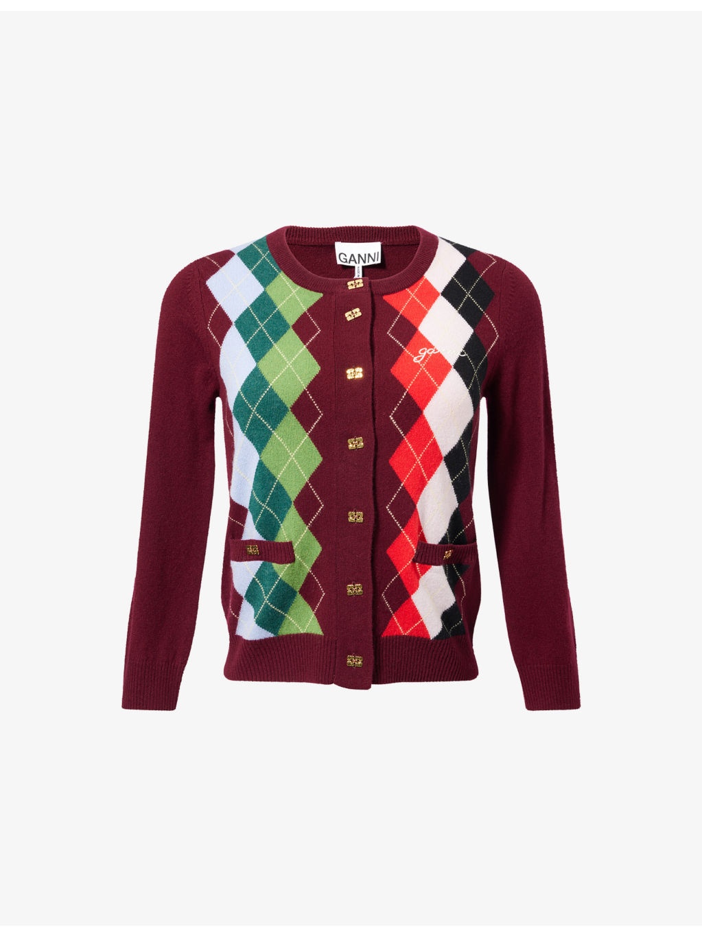 Rhombus-Print Round-Neck Wool And Cashmere Cardigan - 1