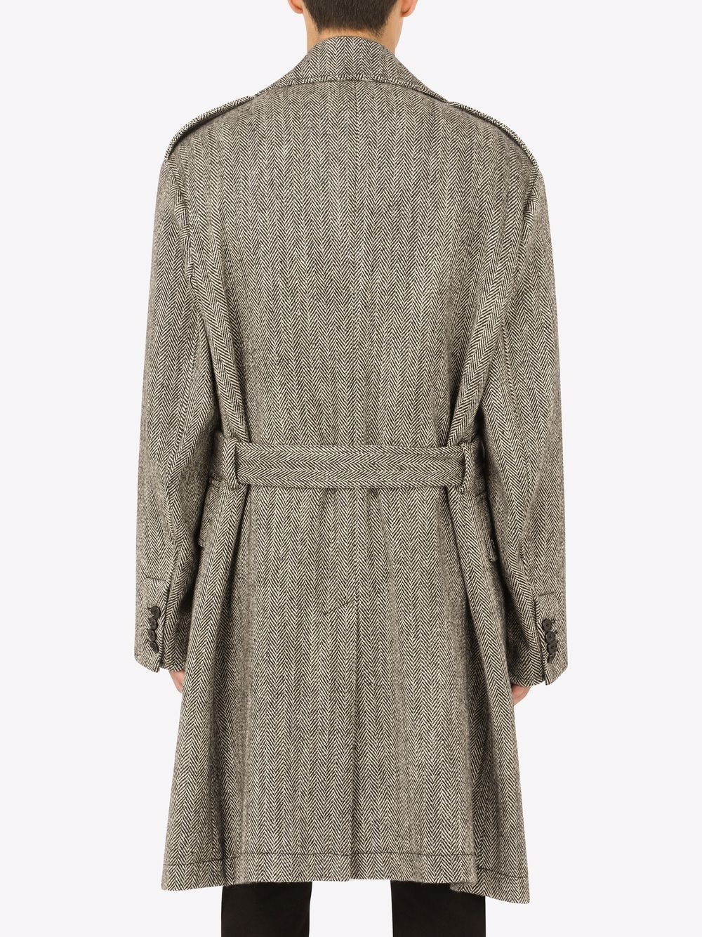 herringbone-pattern mid-length coat - 4