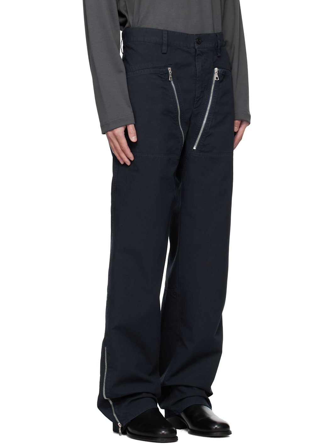 Navy Zip Trousers - 2