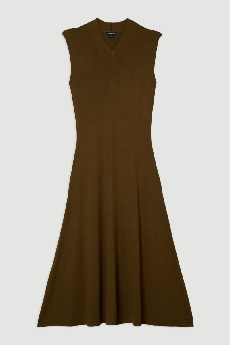 Viscose Blend Zip Front Sleeveless Knitted Midi Dress 4