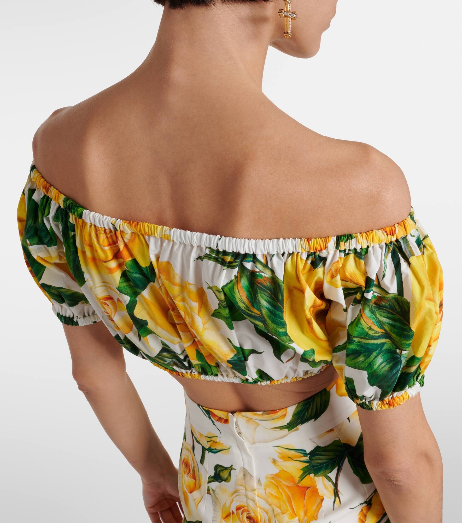 Floral off-shoulder cotton crop top - 5