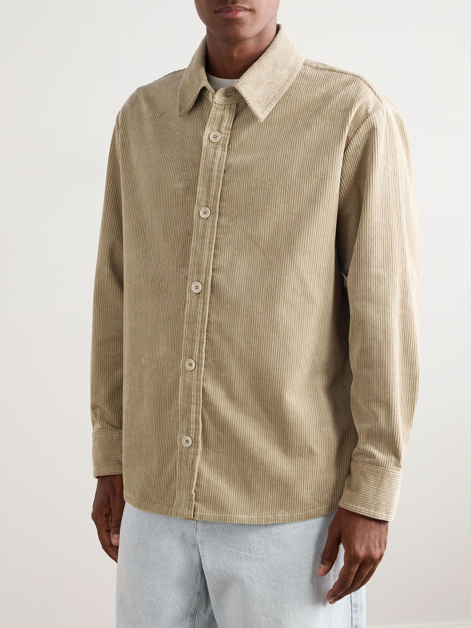 Bobby Logo-Embroidered Cotton-Corduroy Overshirt Beige - 3
