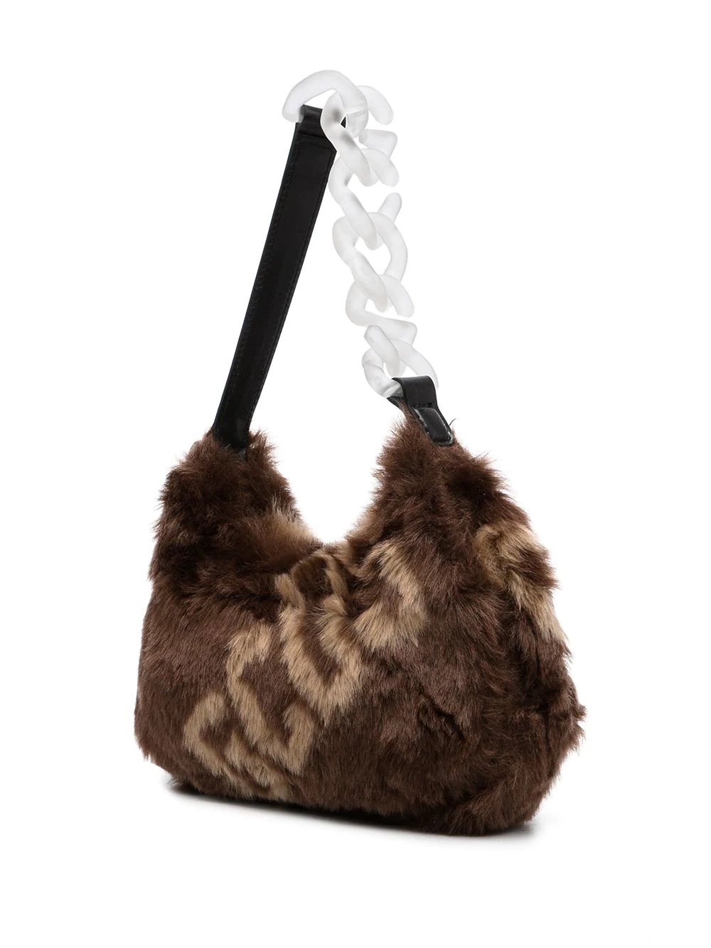 logo print faux fur shoulder bag - 3