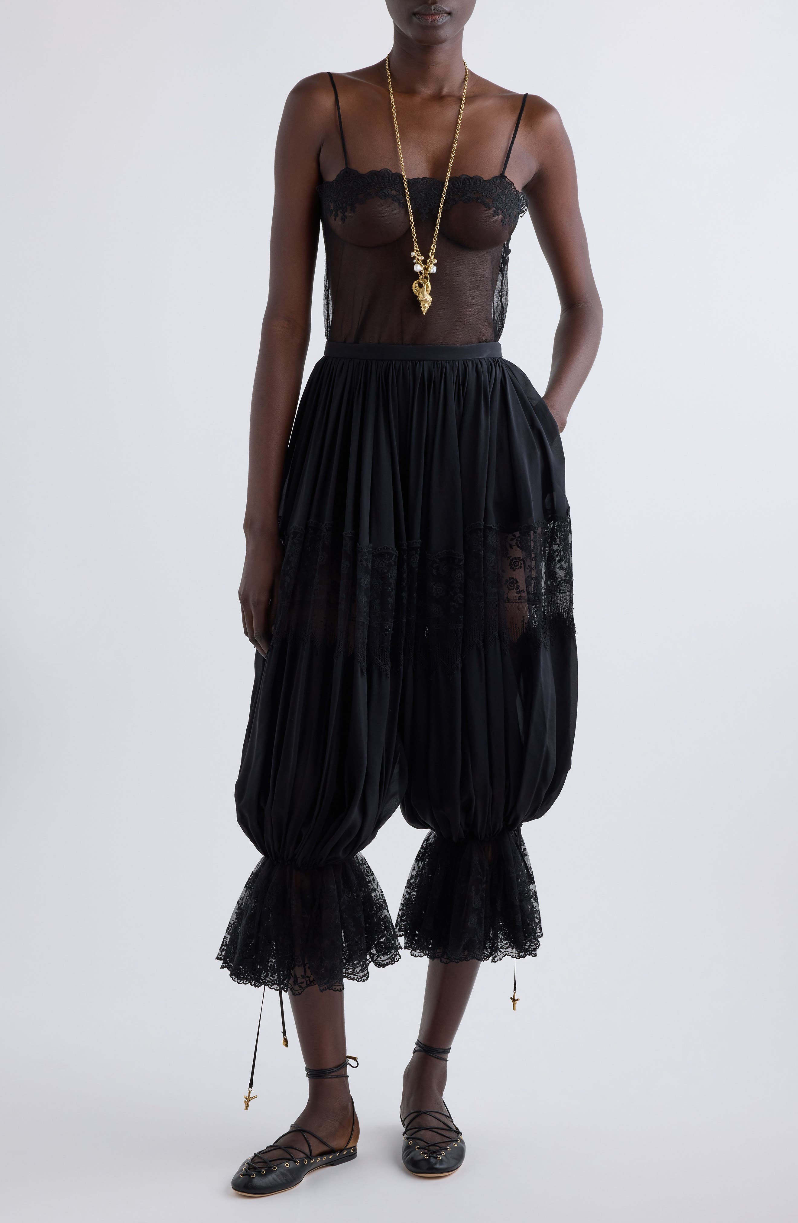 Chloé Lace Trim Sheer Fitted Tank in Black at Nordstrom - 2