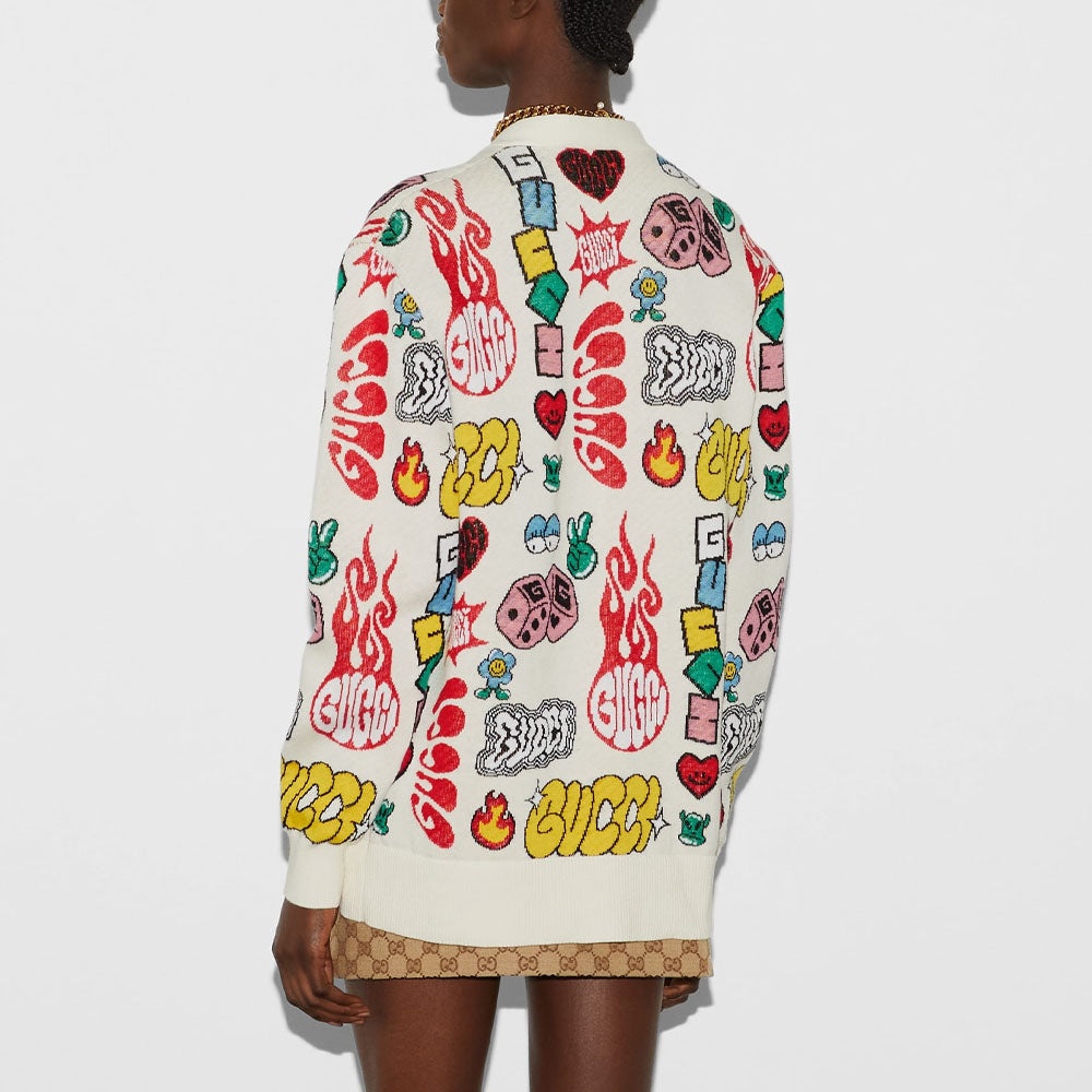 (WMNS) Gucci Cotton Wool Jacquard Cardigan 'Multicolor' 782217-XKDZ3-9275 - 3