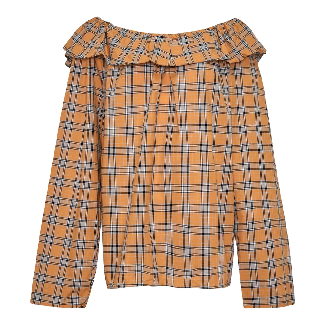 Plaid Off-Shoulder Blouse - 1