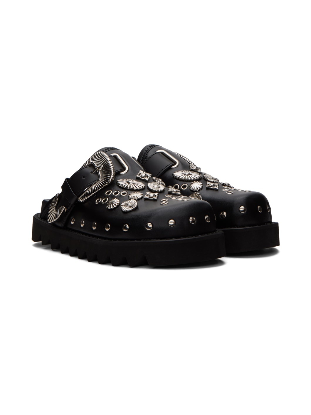 Black Eyelet Metal Sabot Slippers - 4