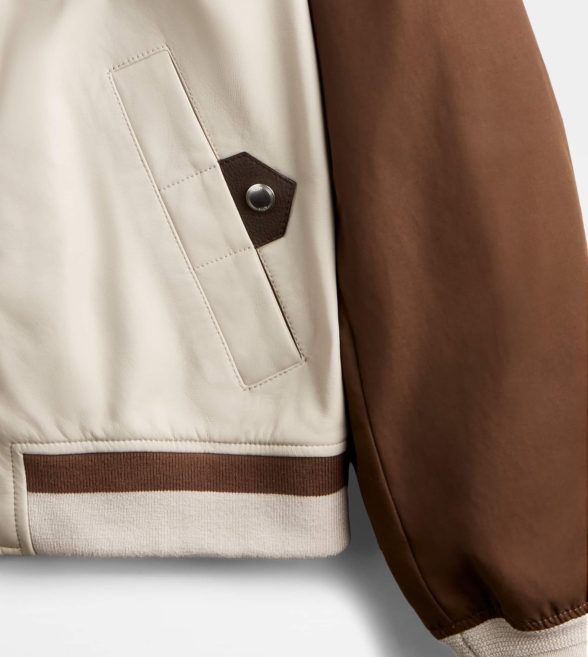 BOMBER JACKET IN LEATHER - BROWN, OFF WHITE - 9