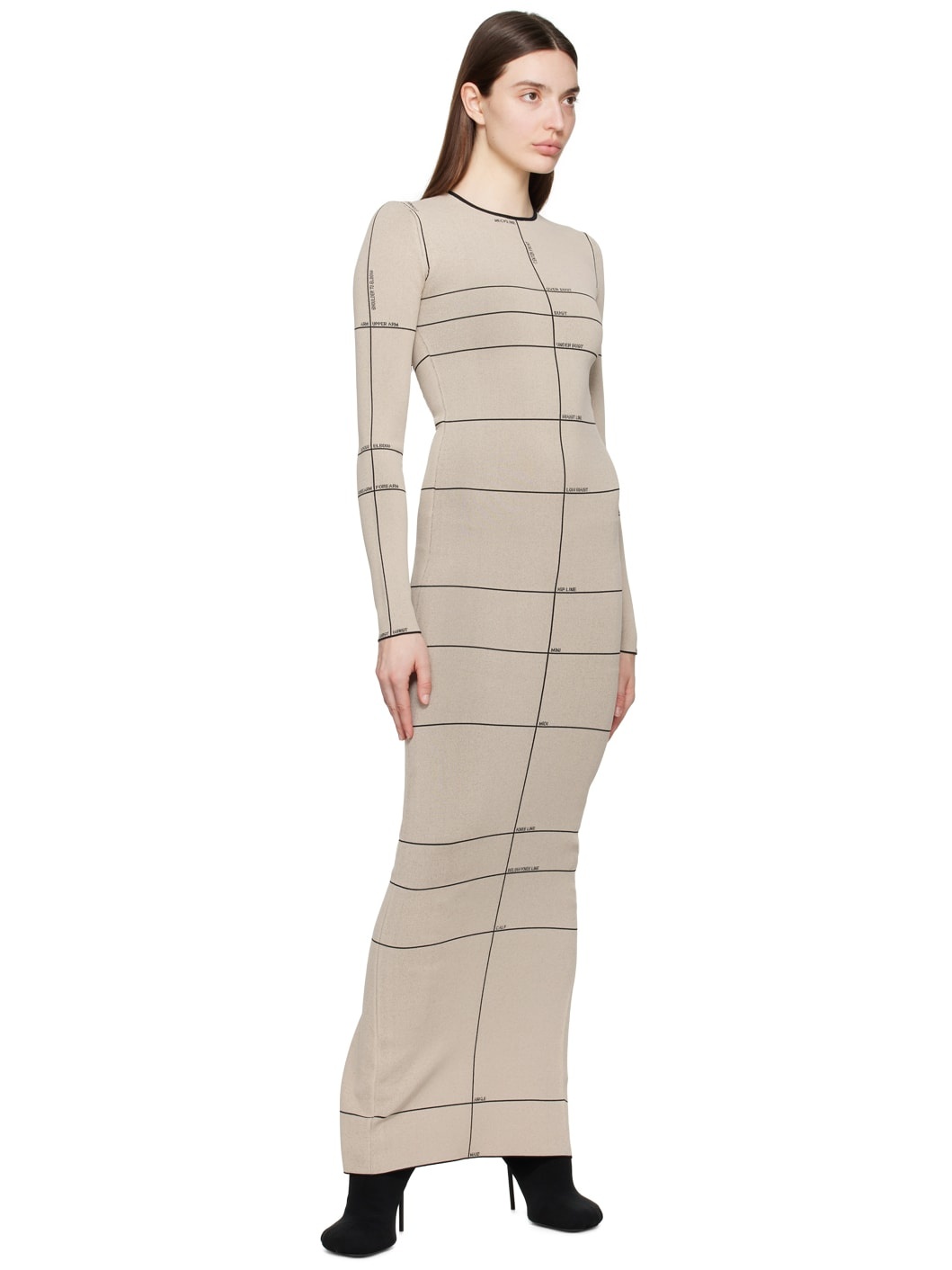 Beige Checked Maxi Dress - 4