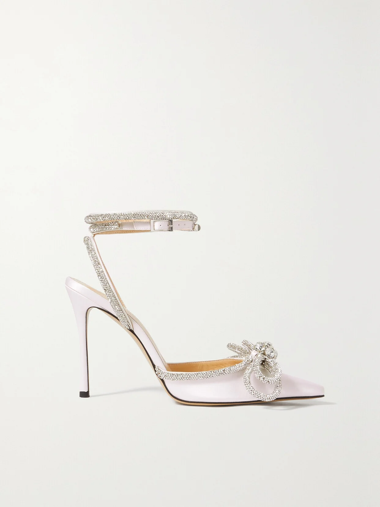 Double Bow Crystal-embellished Silk-satin Point-toe Pumps - 1
