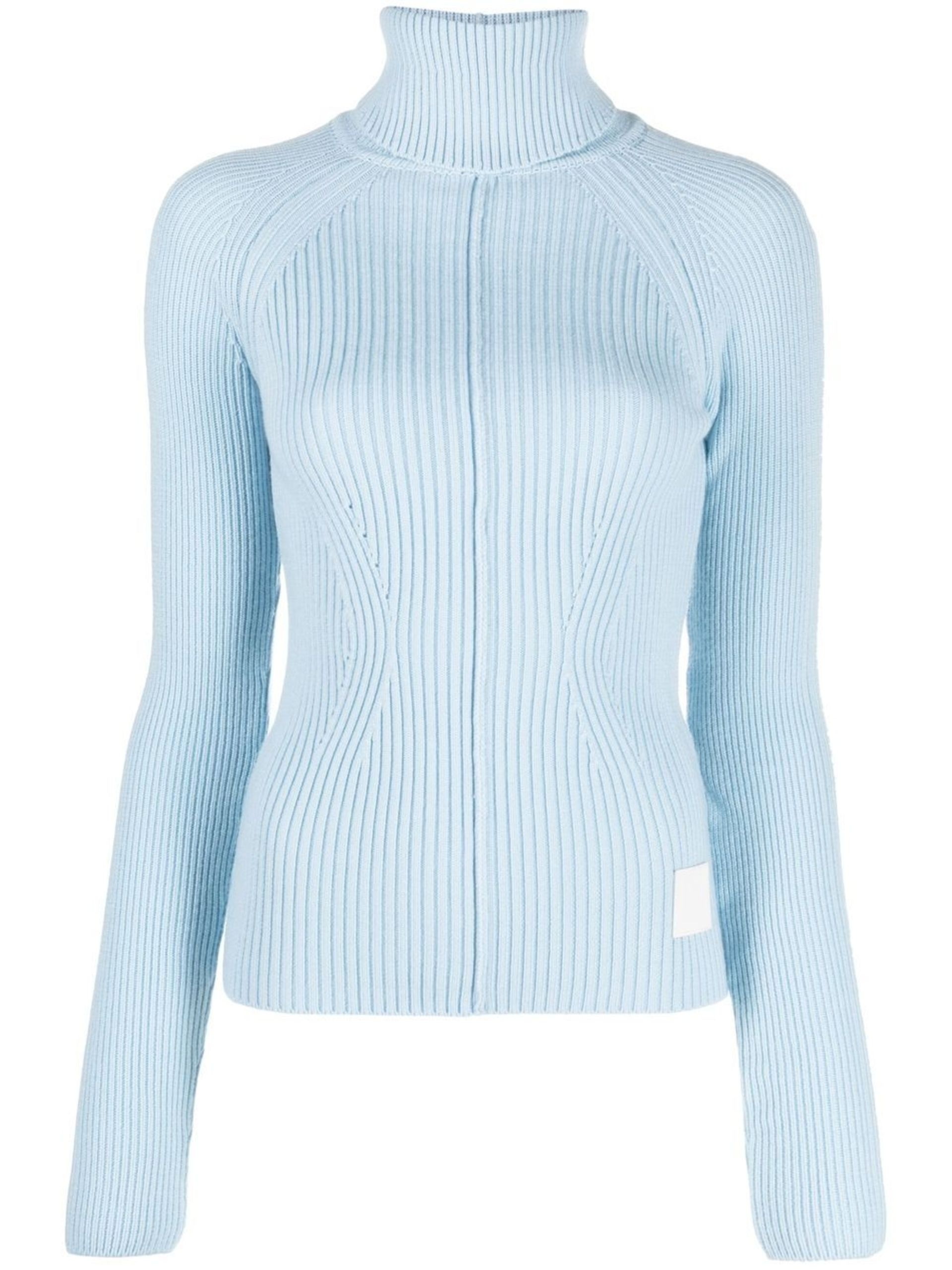 Blue Ribbed Wool Sweater - 1