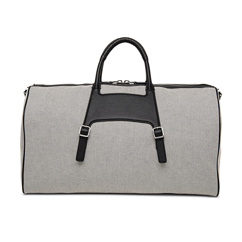 Santoni Black leather and canvas medium weekend bag outlook