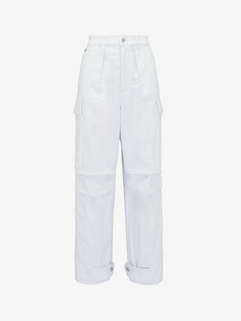 Women's Military Cargo Jeans in White - 1