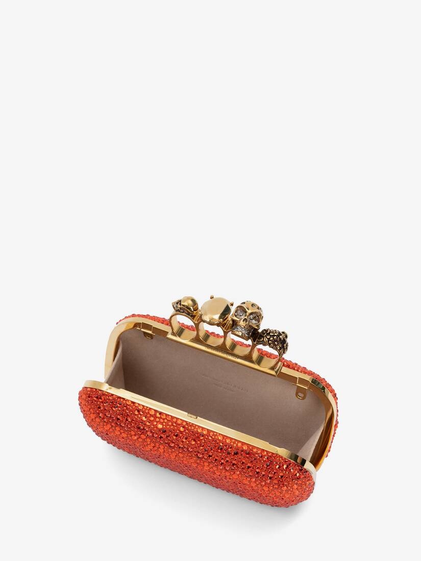 Women's Skull Four Ring Clutch in Orange - 4