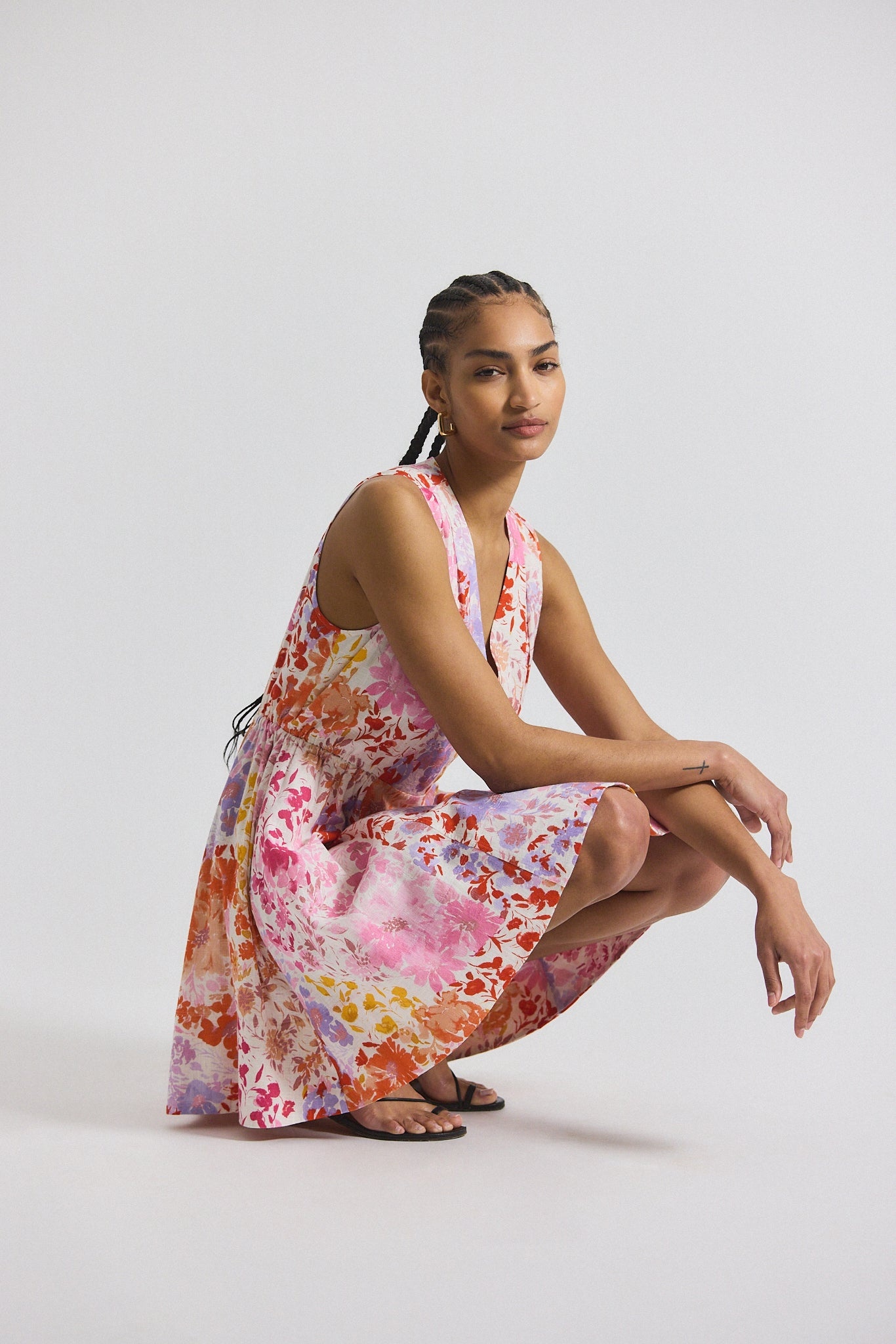 TIA FLORAL PRINTED STRETCH LINEN MINI DRESS - 3