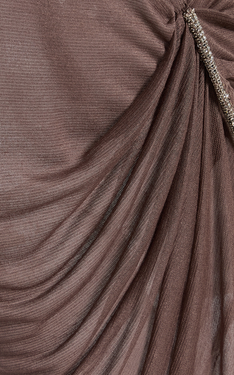 Draped Skirt In Fine Crepe Mesh With Embroidered Crystal Applique brown 4