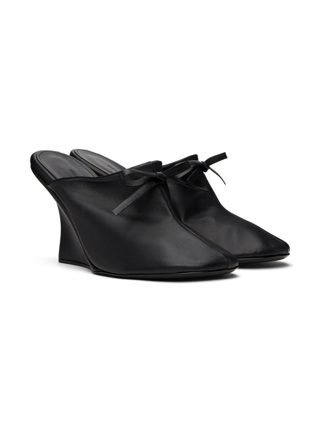 Black Bow Heeled Slipper Mules - 4