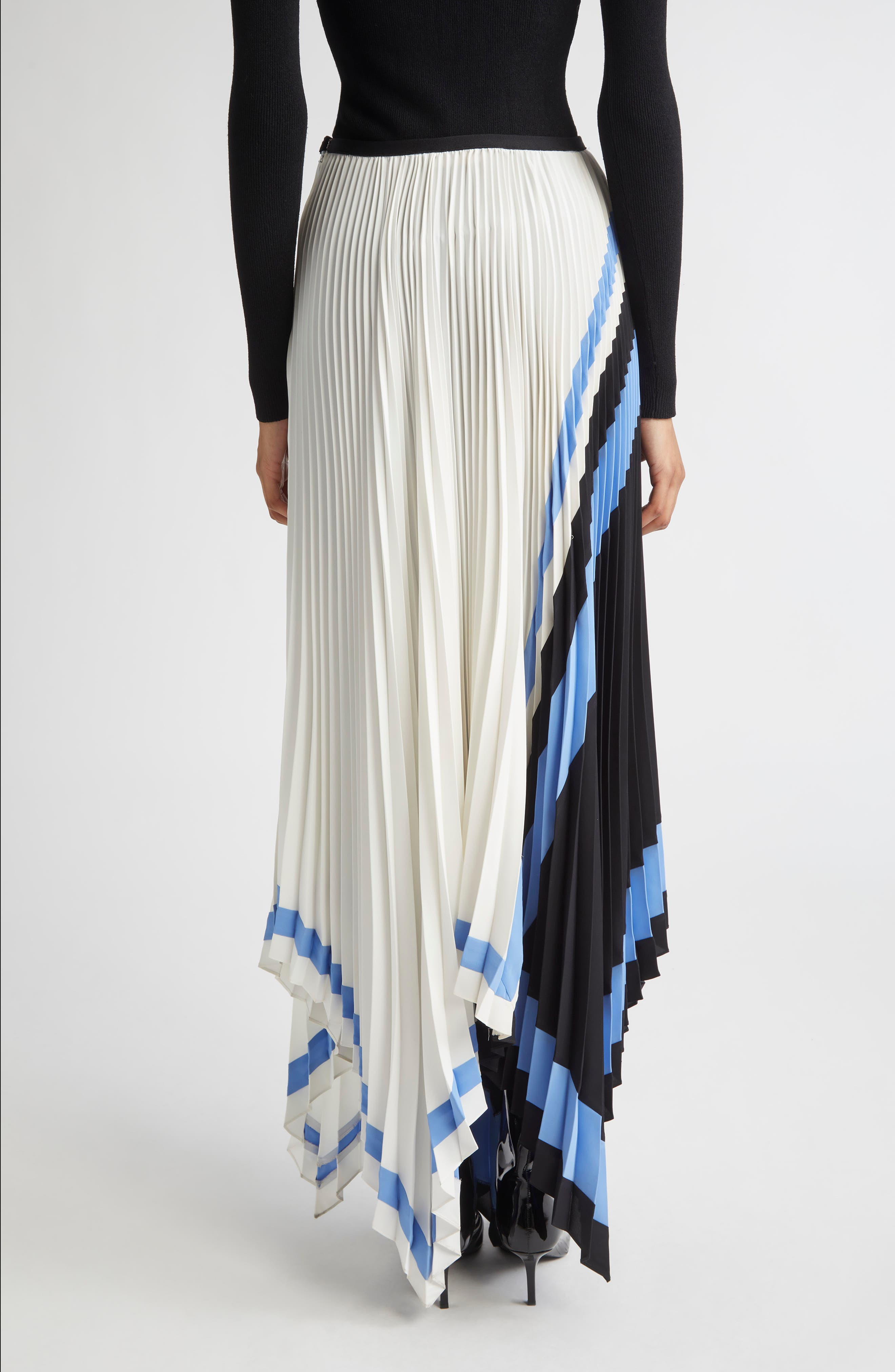 Proenza Schouler Emilia Abstract Print Pleated Asymmetric Skirt in White Multi at Nordstrom - 3