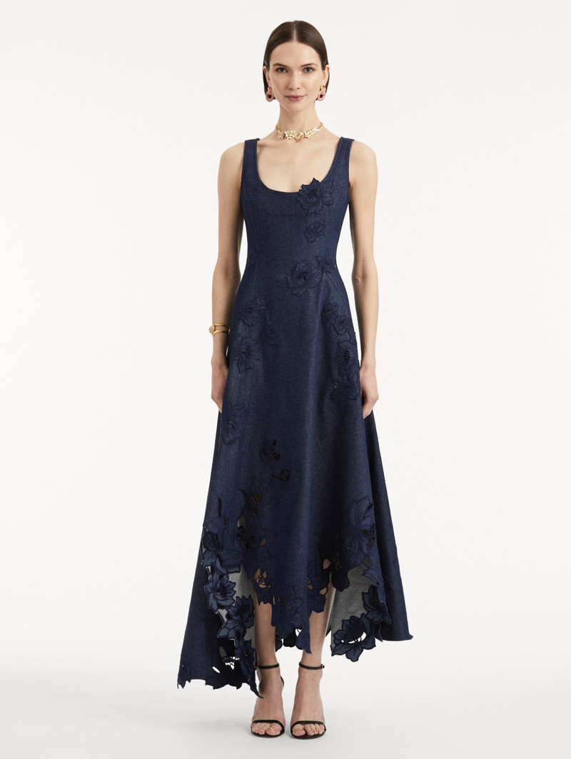 Oscar de la Renta PEONY EMBROIDERED DENIM DRESS outlook