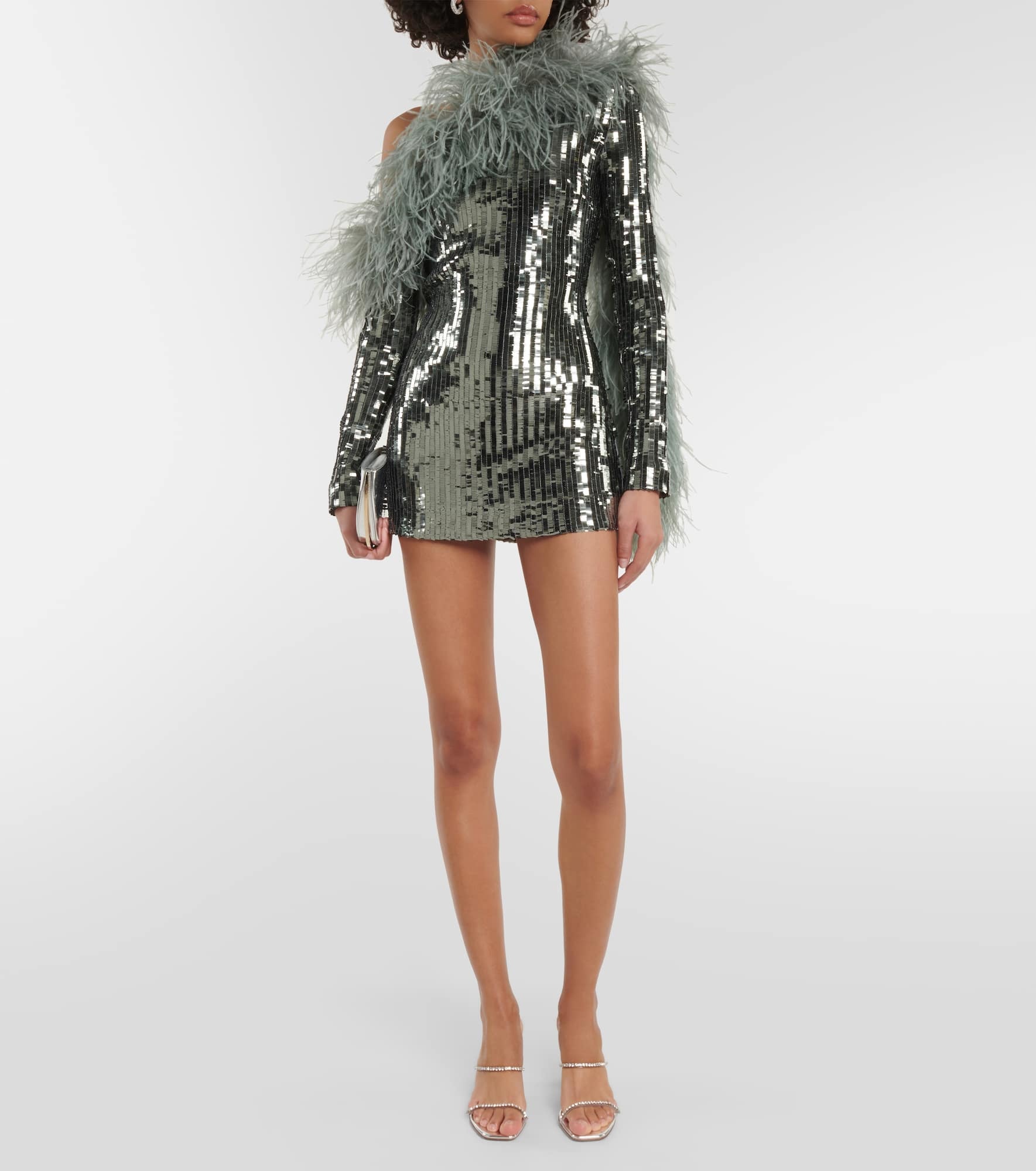 Mini Garbo sequined feather-trimmed minidress - 2