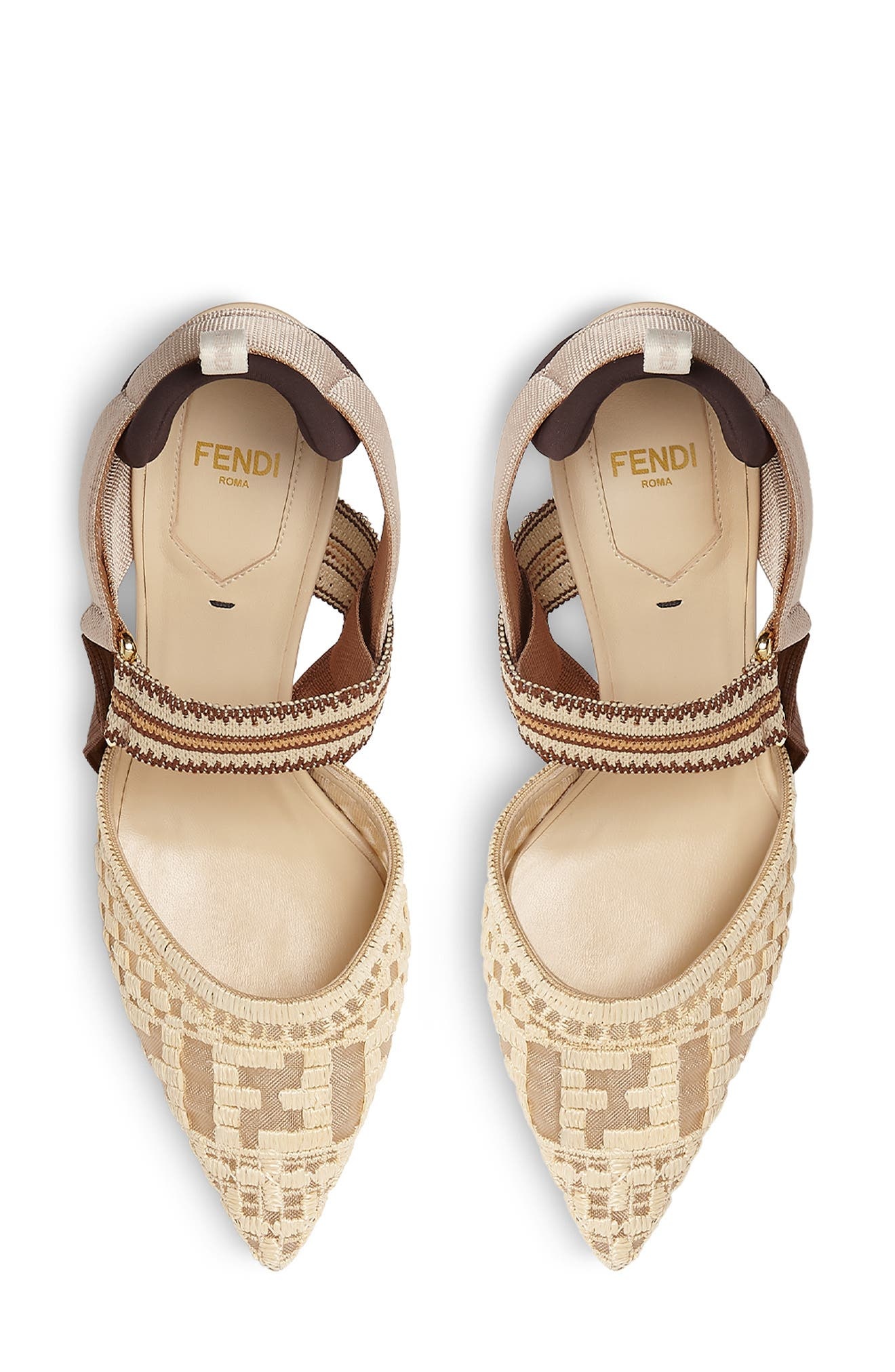 Fendi Colibri Pointed Toe Slingback Pump in Beige Rafia at Nordstrom - 3