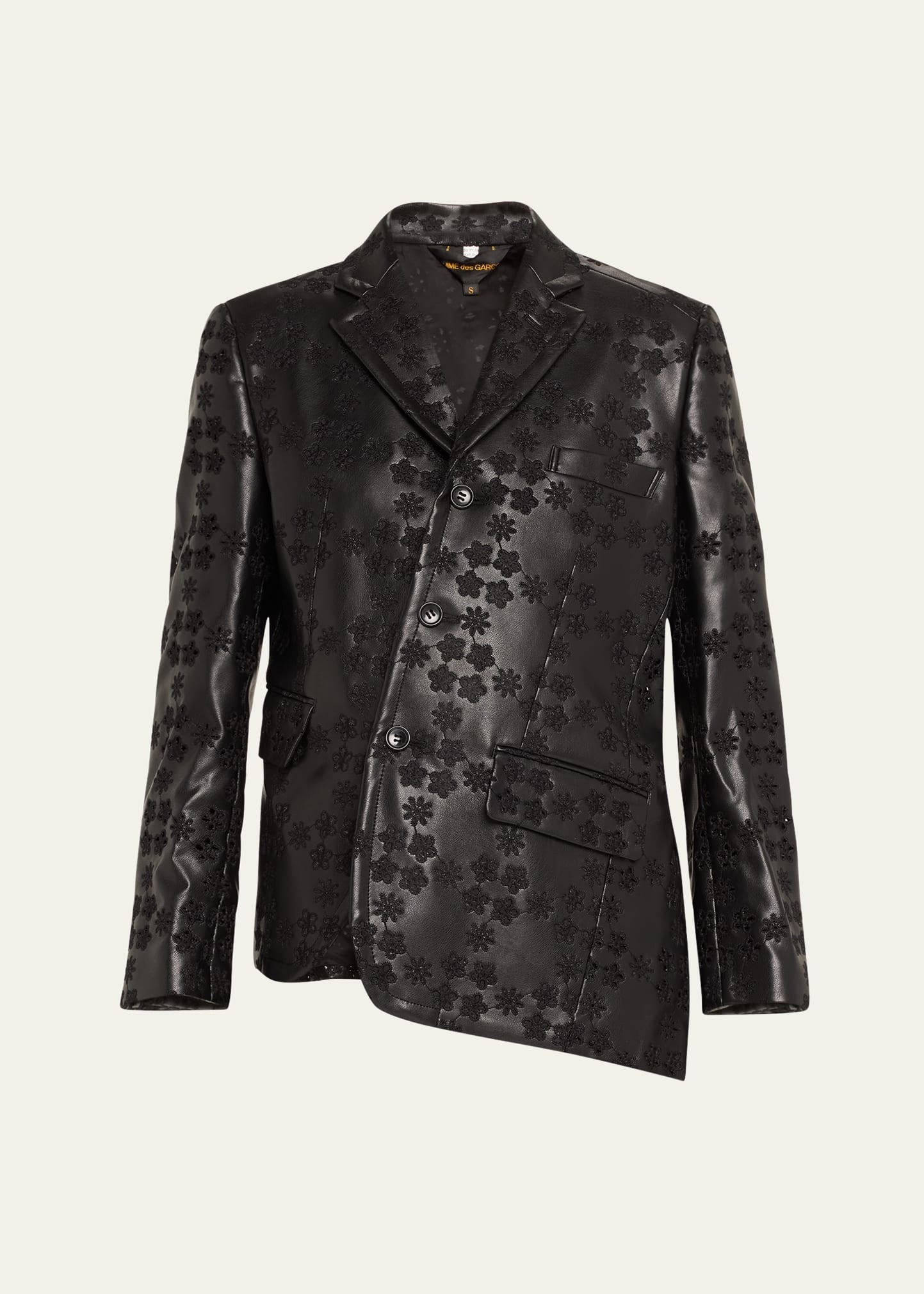 Floral Embroidered Asymmetric Faux Leather Jacket - 1