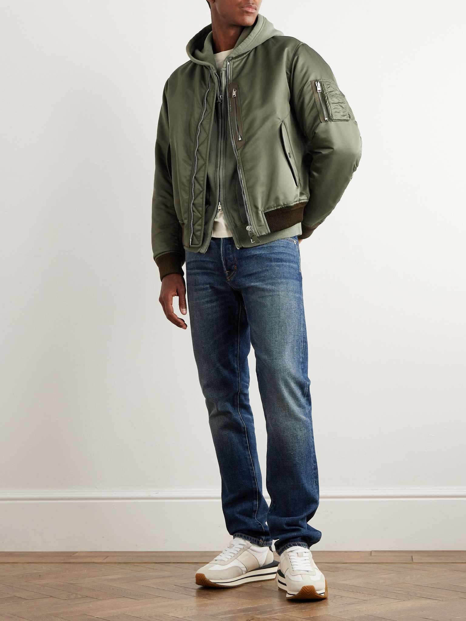 Leather-Trimmed Shell Bomber Jacket - 2
