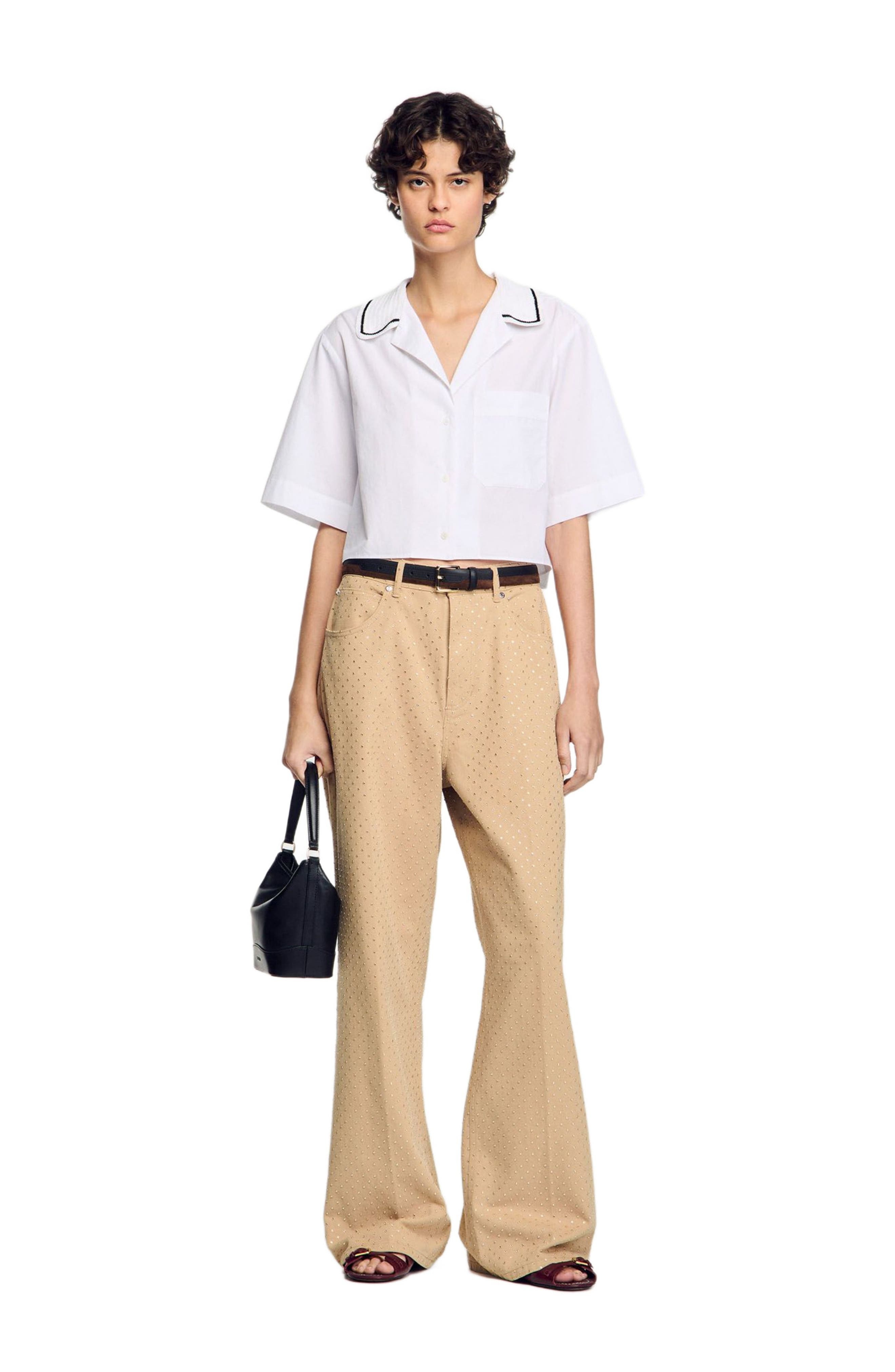 SANDRO Crochet collar shirt in White at Nordstrom - 6