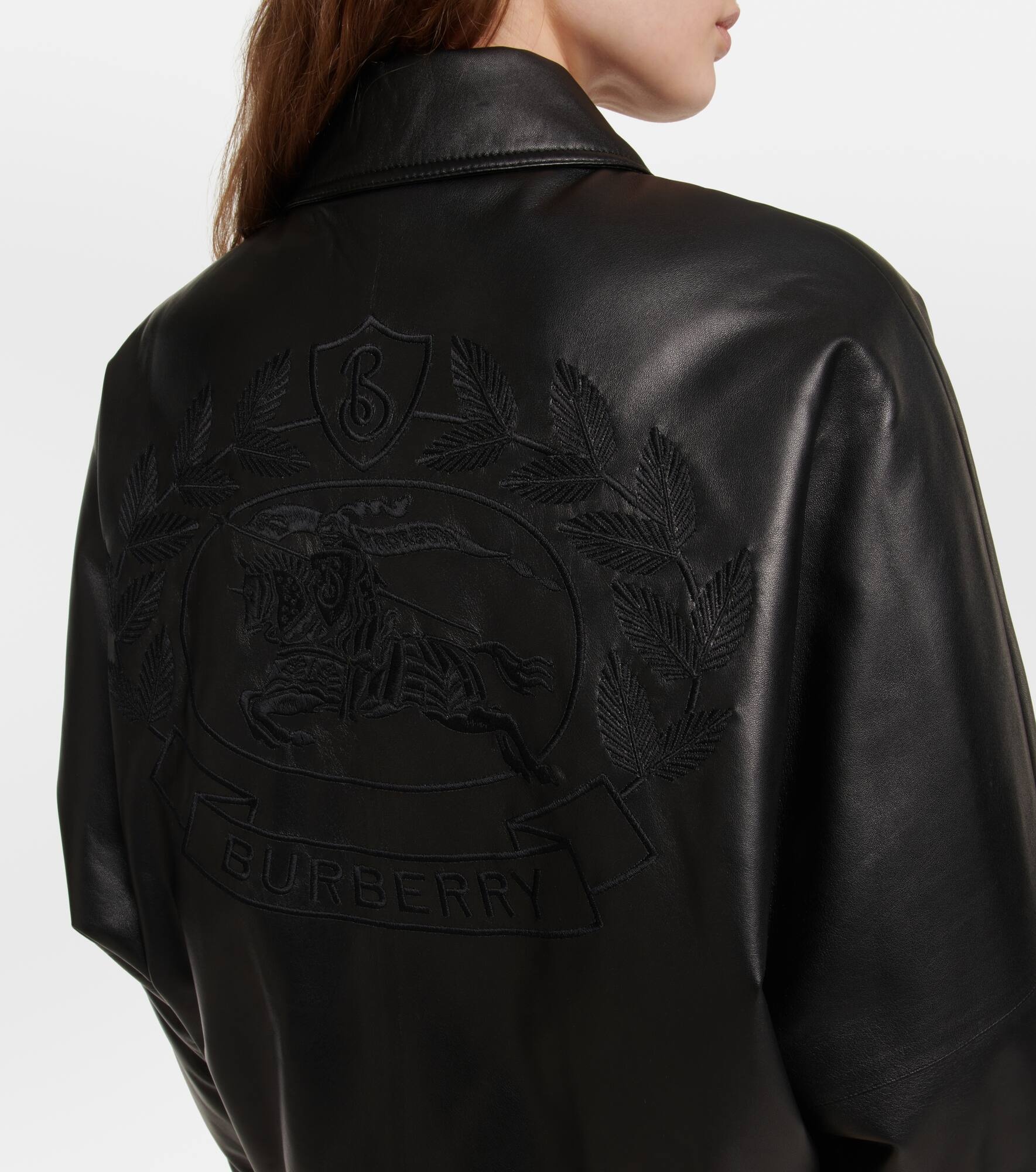 Embroidered padded leather jacket - 6