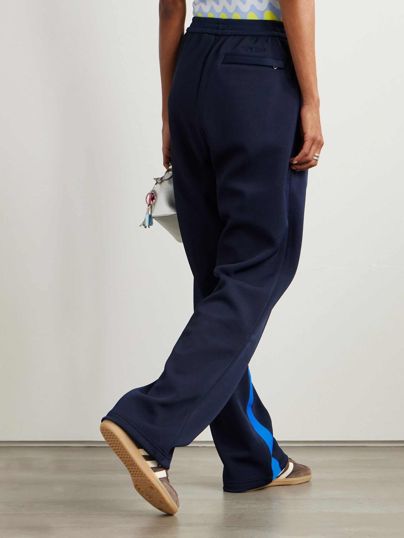 + Wales Bonner two-tone jersey-trimmed recycled piqué track pants Navy - 3