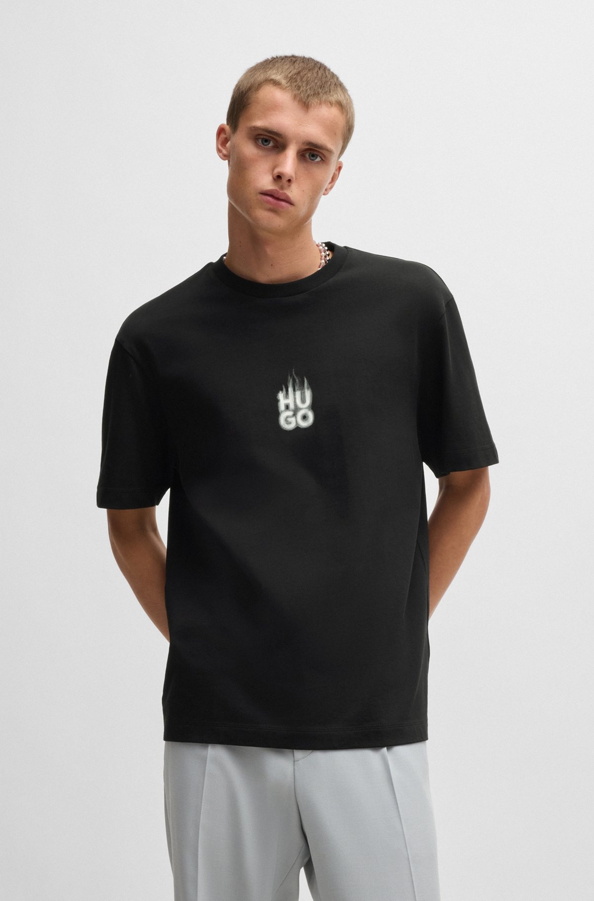 COTTON-JERSEY T-SHIRT WITH STACKED SMOKE LOGO PRINTS - 2