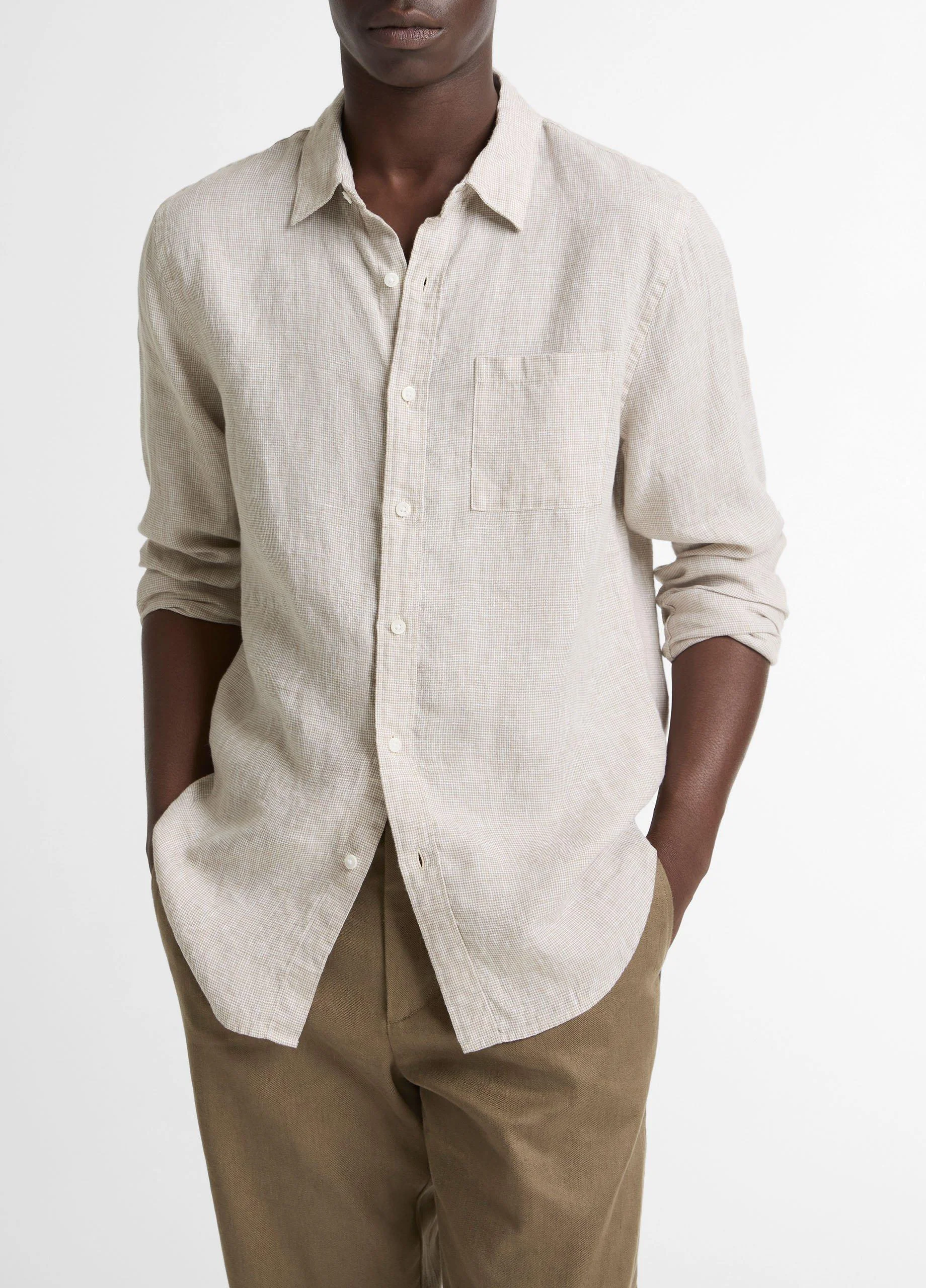 Houndstooth Linen Button-Front Shirt - 1