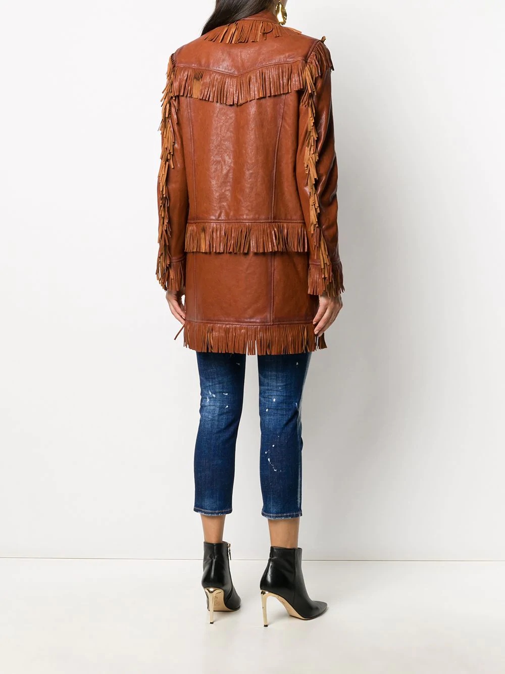 fringed leather coat - 4