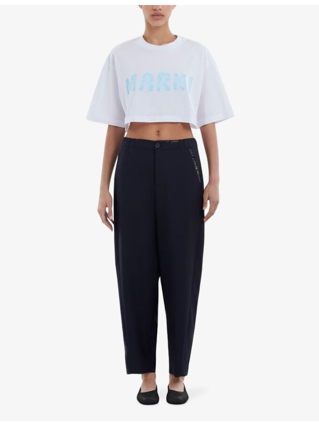 Logo-embroidered straight-leg high-rise wool trousers - 2