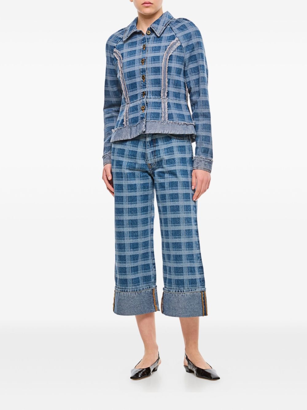 checked denim jacket - 2