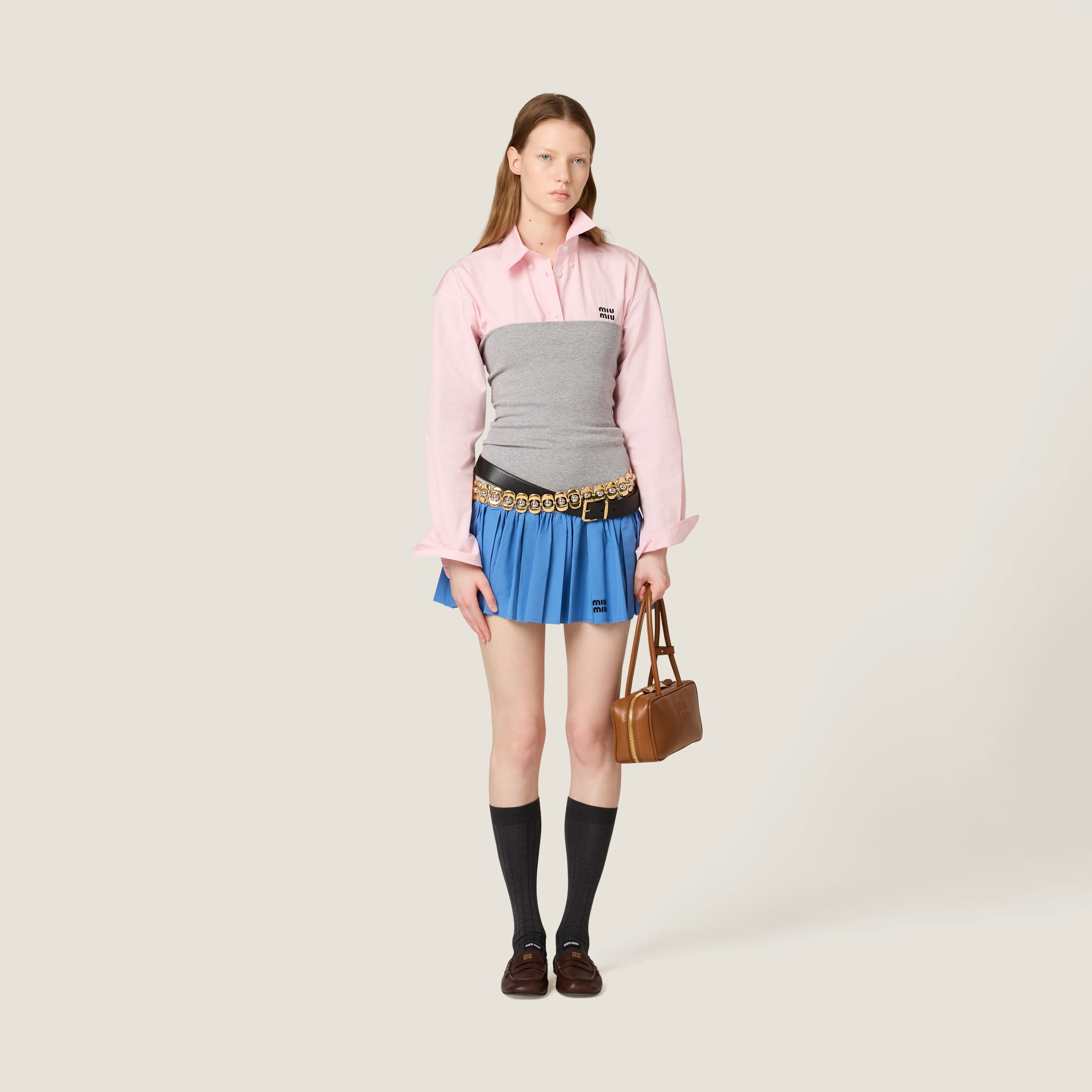Poplin and jersey miniskirt - 2