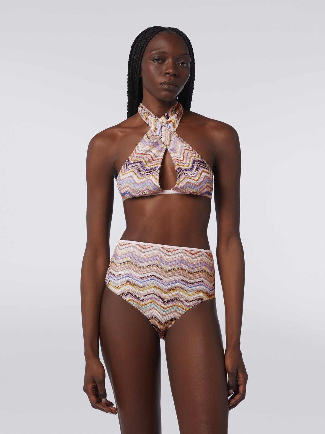 Bikini in crochet with lurex and high-waisted briefs - 2