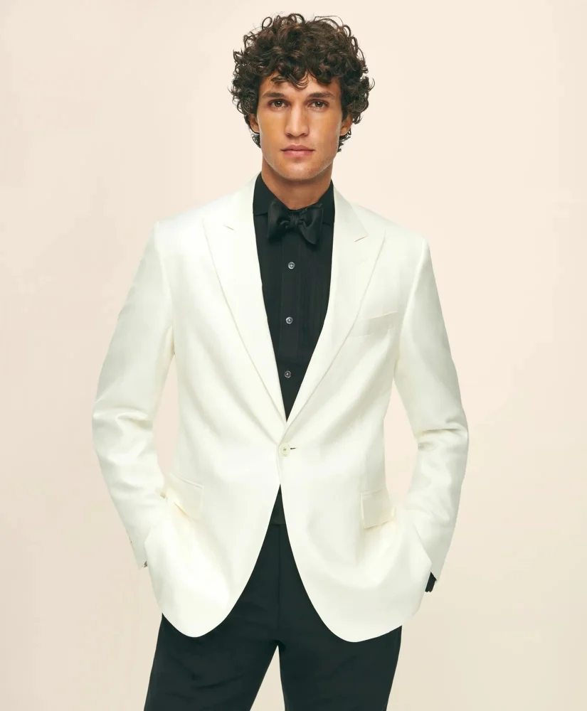 Black Fleece Peak Lapel Dinner Jacket in Silk Dupioni - 1