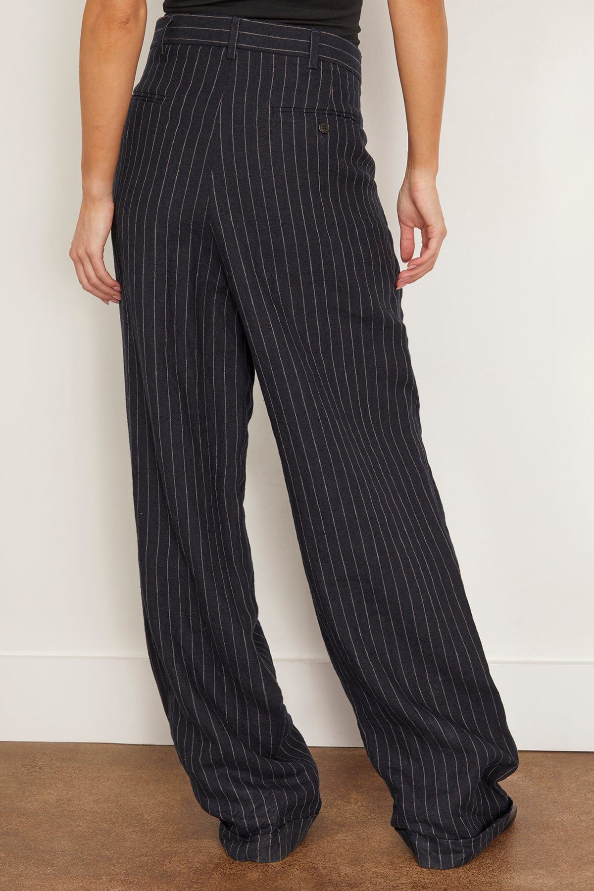 Triple Pleat Crossover Trouser in Dark Navy Stripe - 4