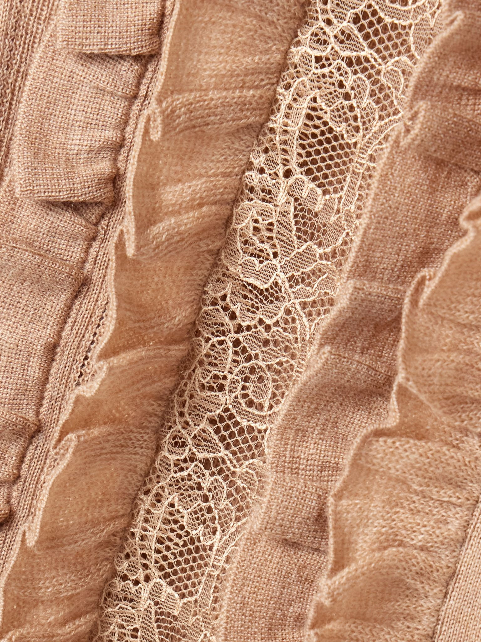 Maryel lace-trimmed ruffled ribbed merino wool cardigan Beige - 4