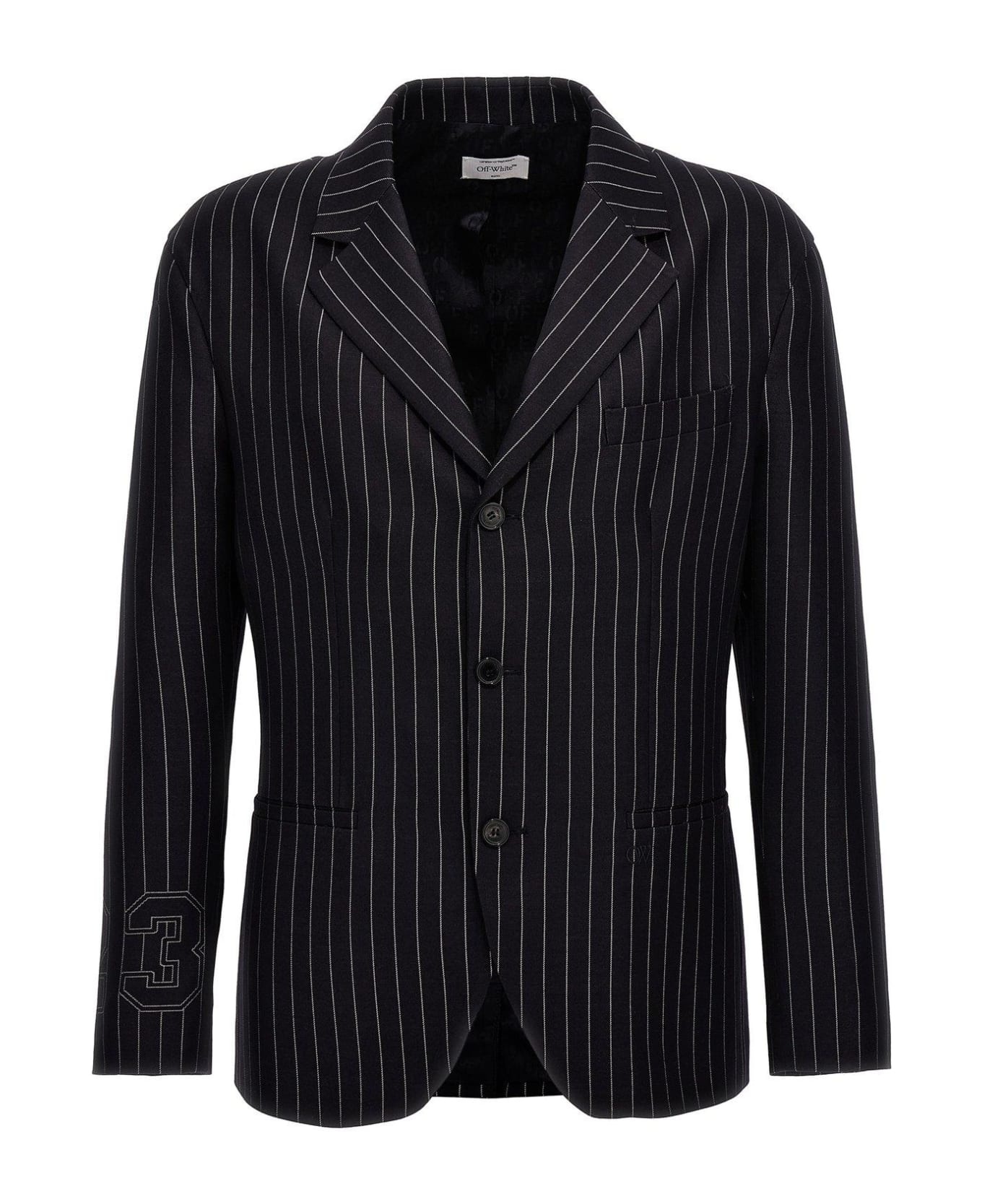 23-print Pinstriped Straight Hem Blazer - 1