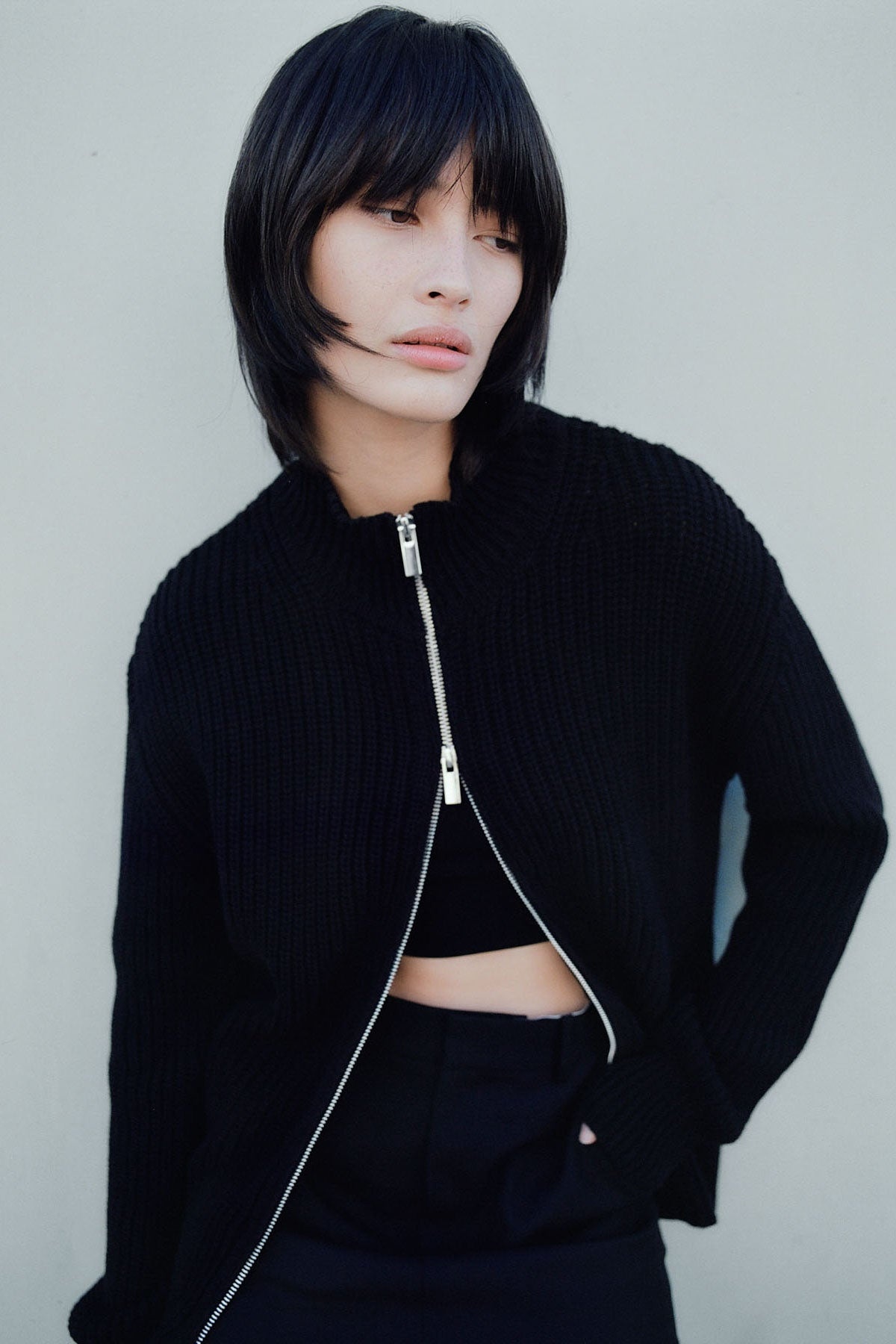 Zip Detail Cardigan - Black - 7