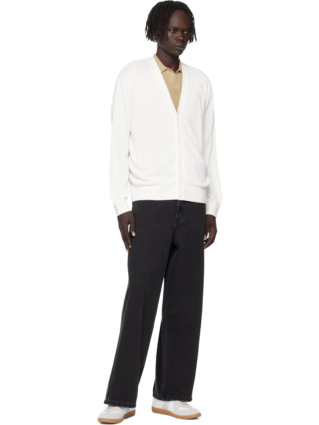 White Fluid Rib Knit Cardigan - 4