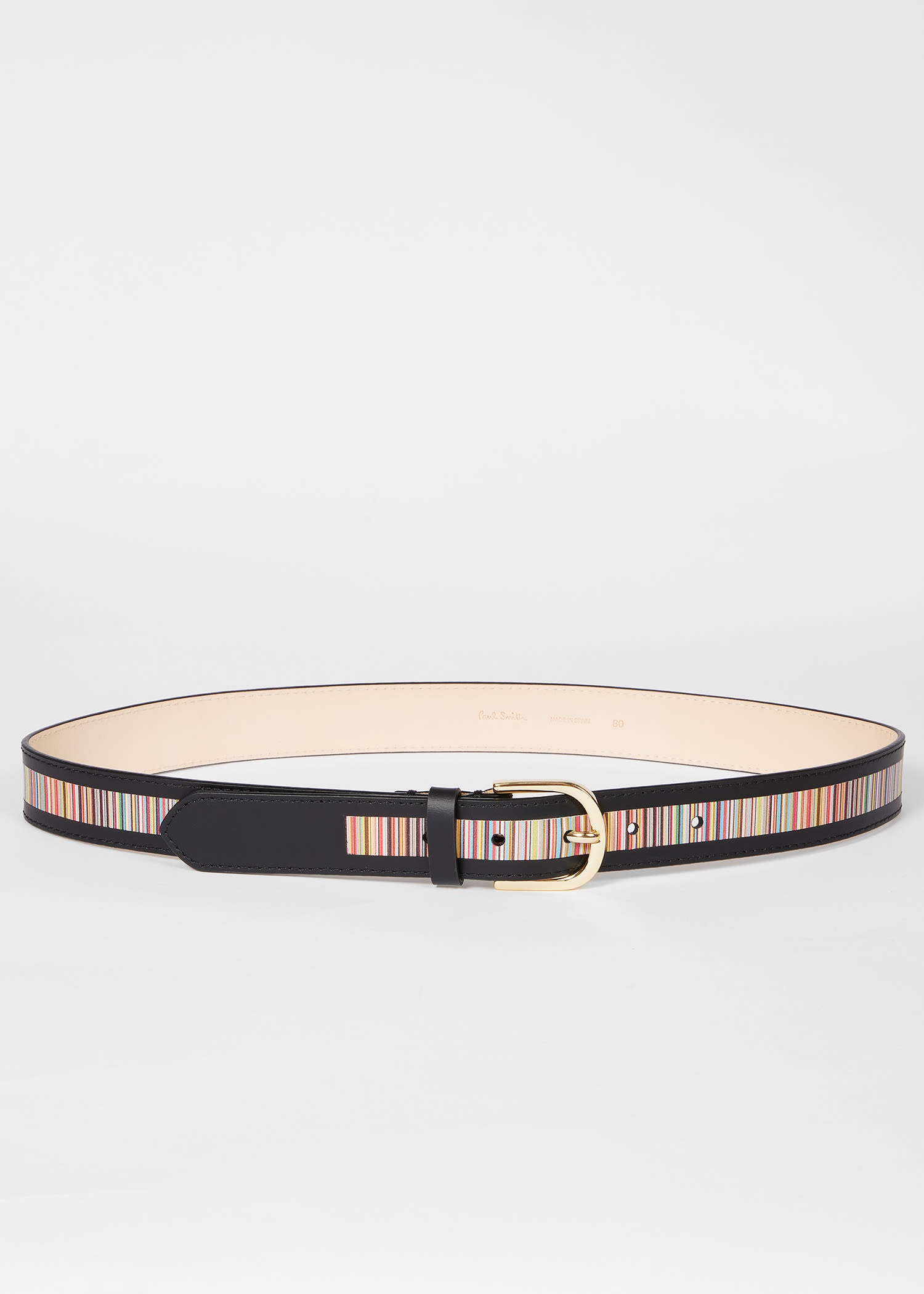 Black Leather 'Signature Stripe' Belt - 2