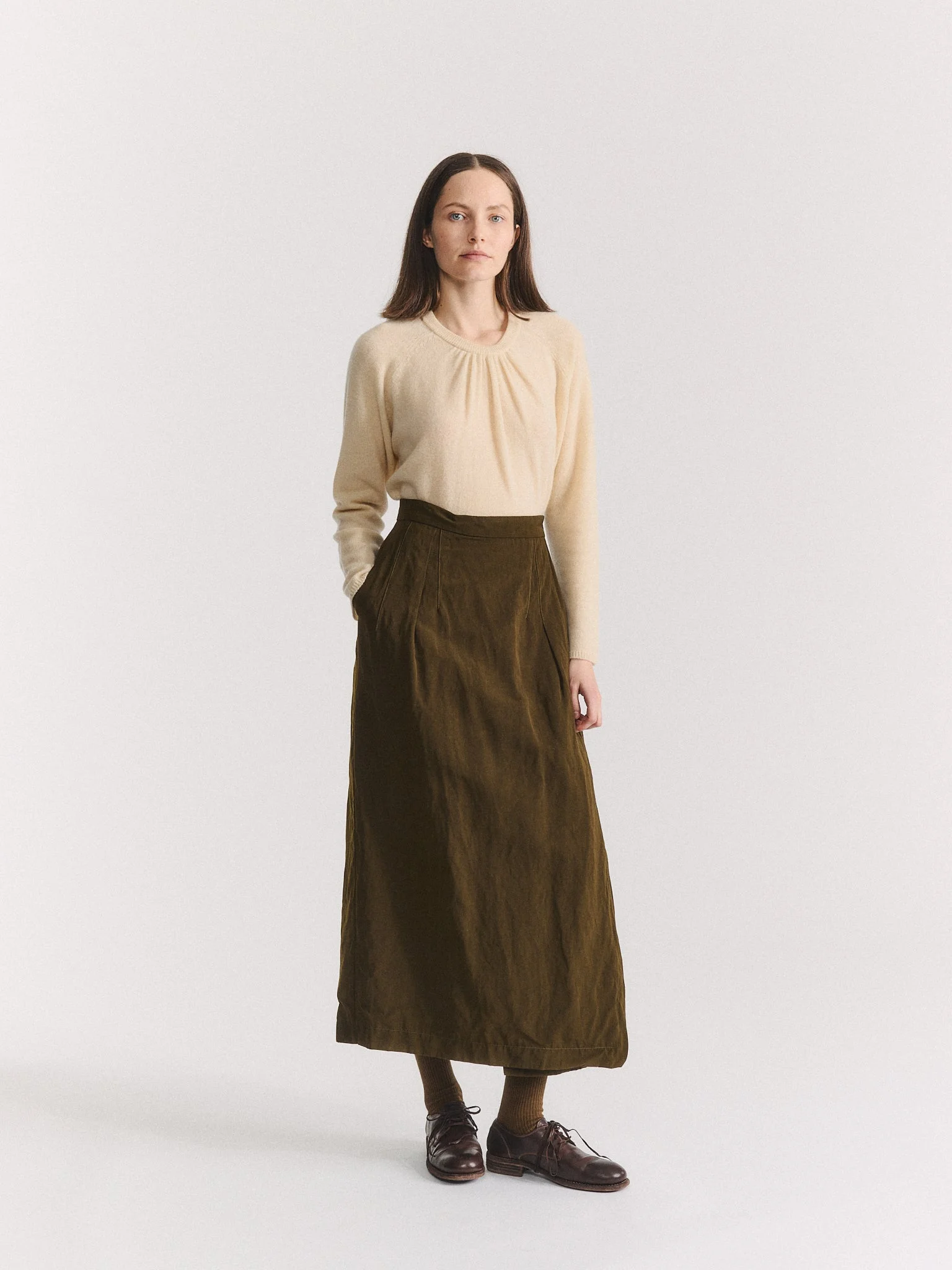 AURELIE SKIRT - DRY WOOL - KHAKI - 1